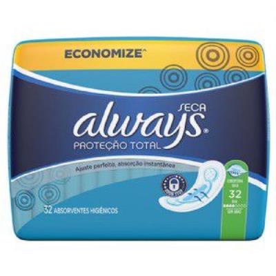 Absorvente Sem Abas Seca Maxi Proteção Always Pacote 32 Unidades (7506195126028)